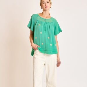 NWT Seafoam Cotton Gauze Embroidered Top